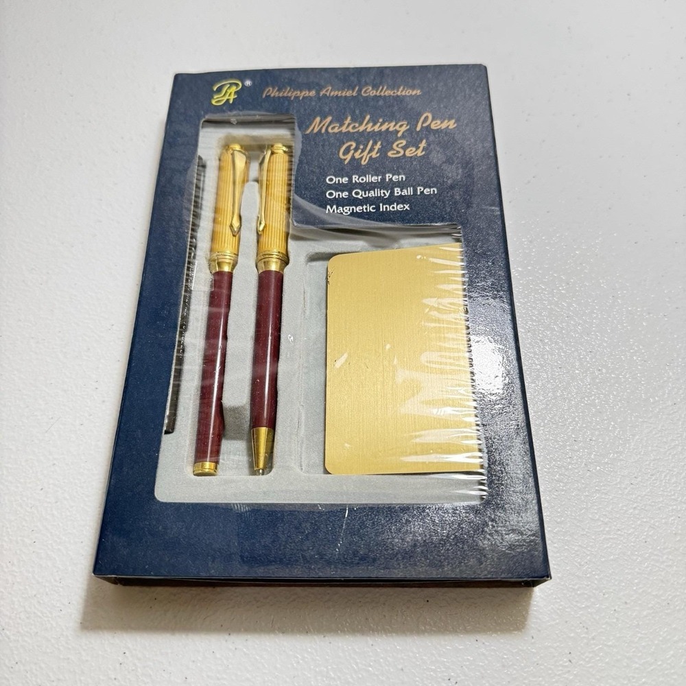 Philippe Amiel Collection Gold Tone Roller N Ball Pen Gift Set - NIB Made Taiwan